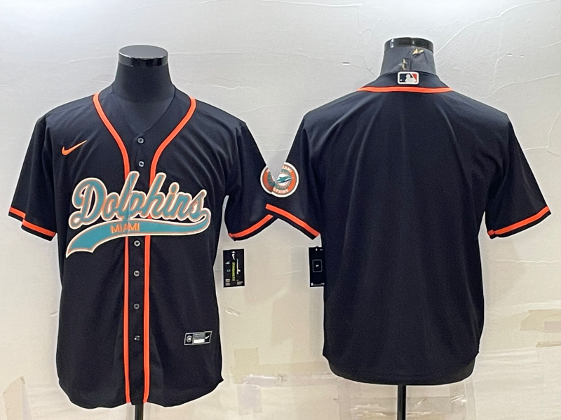 Men's Black Miami Dolphins Blank With Patch Cool Base Stitched Baseball Jersey